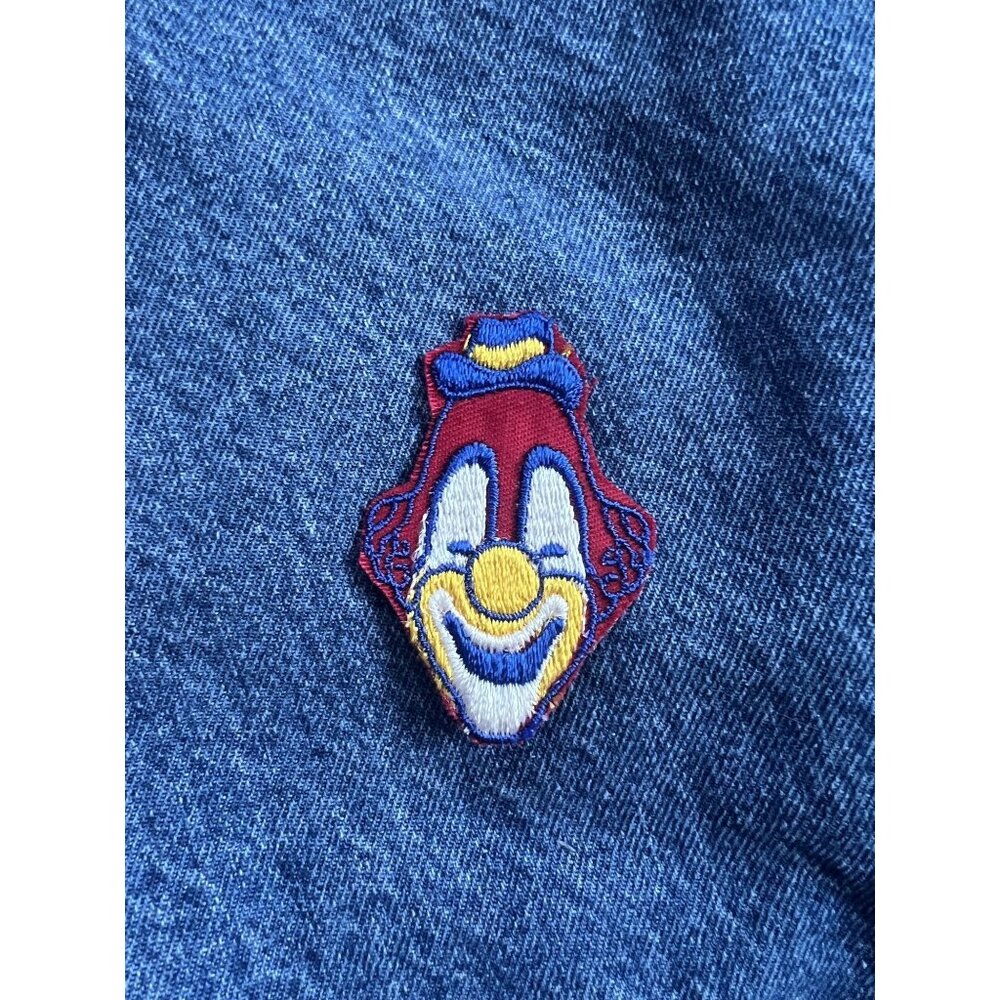 Vintage 1970s Clown Face Sew-On Patch Red Yellow Blue Circus Carnival Embroidere